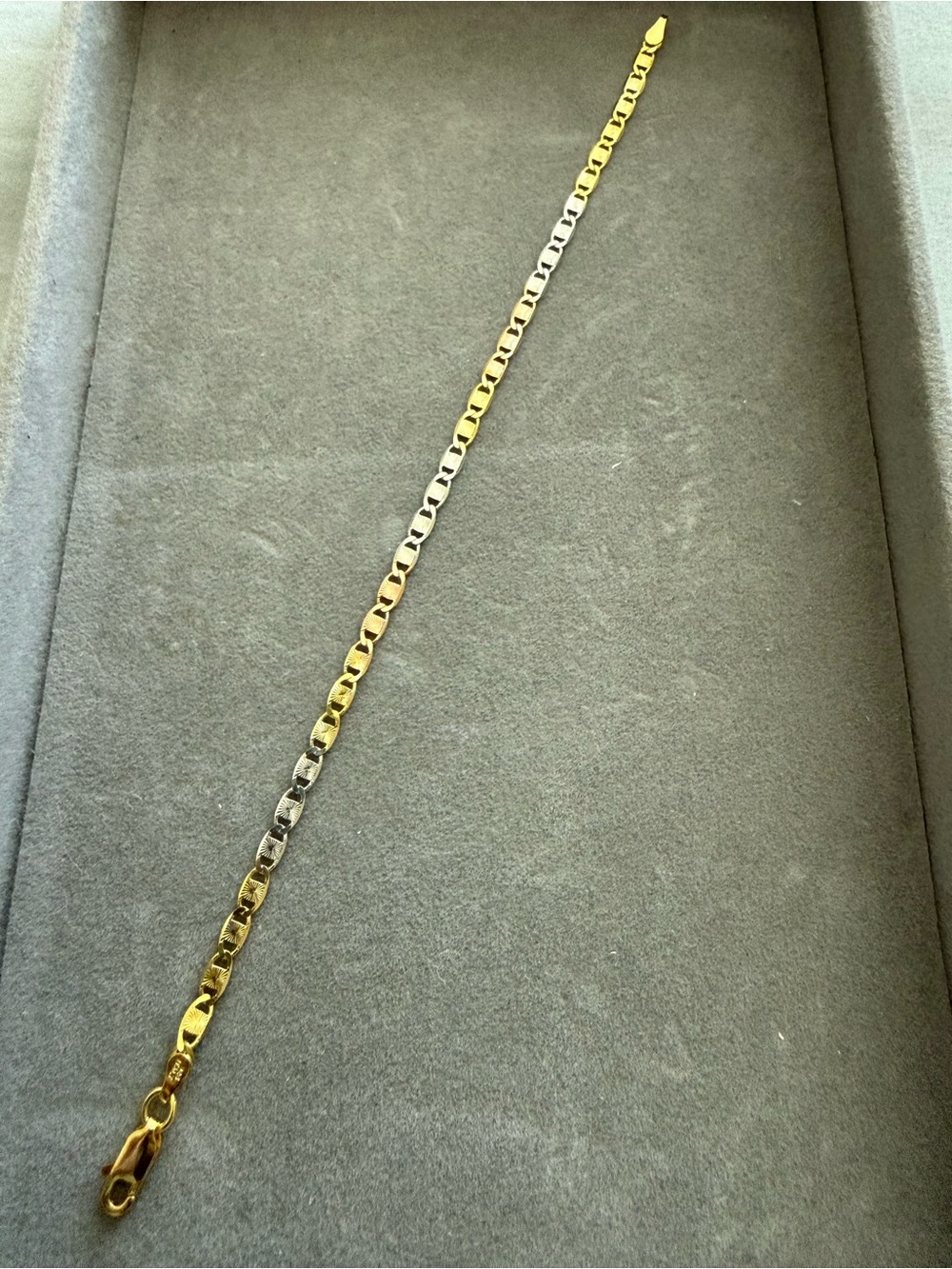 Tri color Gold over Solid 925 Silver Link Bracelet 7”